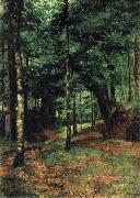 William Stott of Oldham Study of sun shining through trees-Concarneau oil painting artist